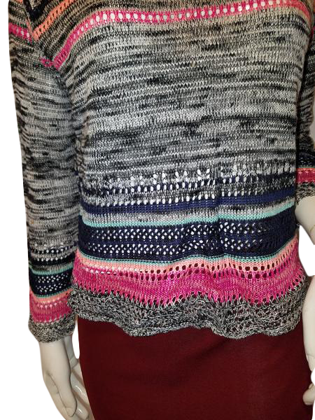 Load image into Gallery viewer, Love On A Hanger Long 90&amp;#39;s Sleeve Black, Pink And Multicolored Knit Sweater Size L SKU 000127

