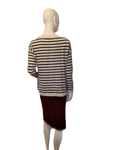 Load image into Gallery viewer, Talbots Jet&amp;#39;aime Long Sleeve White, With Navy Blue Stripes Light Sweater Size M  ( SKU 000127 )
