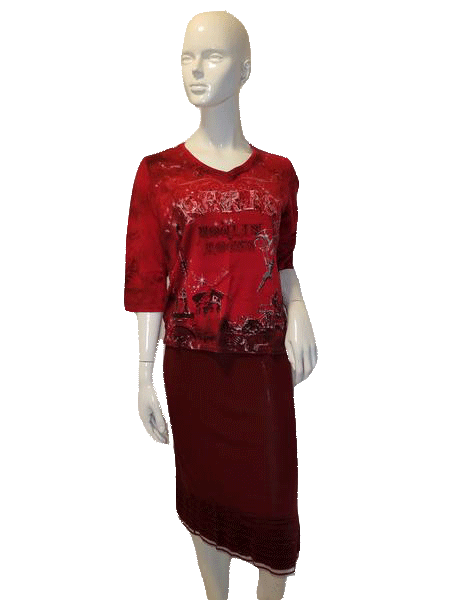 Allison Daley 3/4 Sleeve Red W/Print Top Size S SKU  000127
