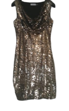 Calvin Klein 70's Dress Gold Sequin Size 2 (SKU 000213-10)