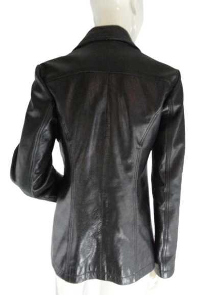 Black Leather Jacket Hits Just Below The Buttocks Size S/P SKU 000074