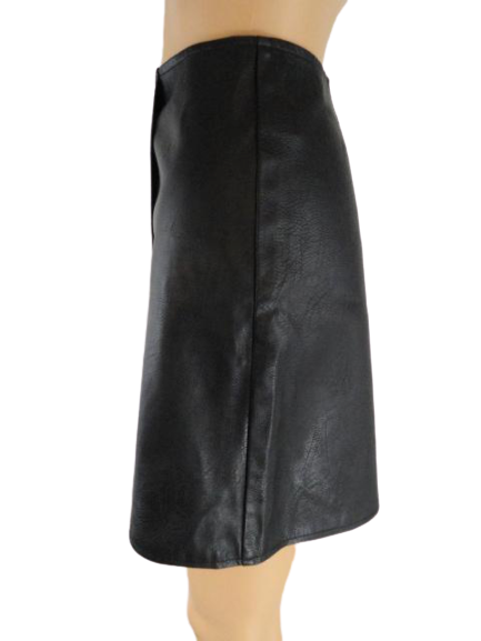 Load image into Gallery viewer, New Look 70&amp;#39;s Vegan Knee Length Black Leather Skirt Size M SKU 000154
