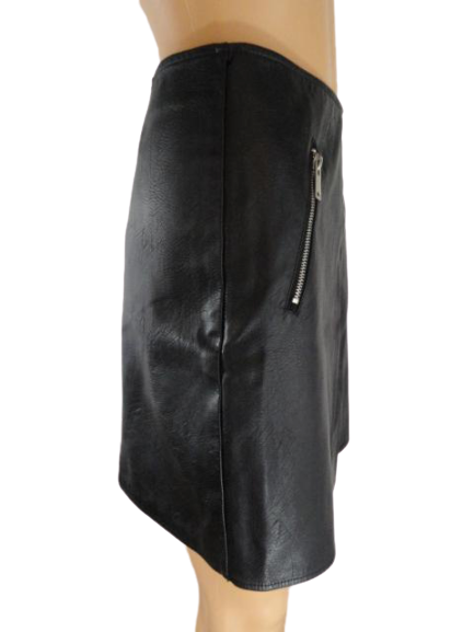 Load image into Gallery viewer, New Look 70&amp;#39;s Vegan Knee Length Black Leather Skirt Size M SKU 000154
