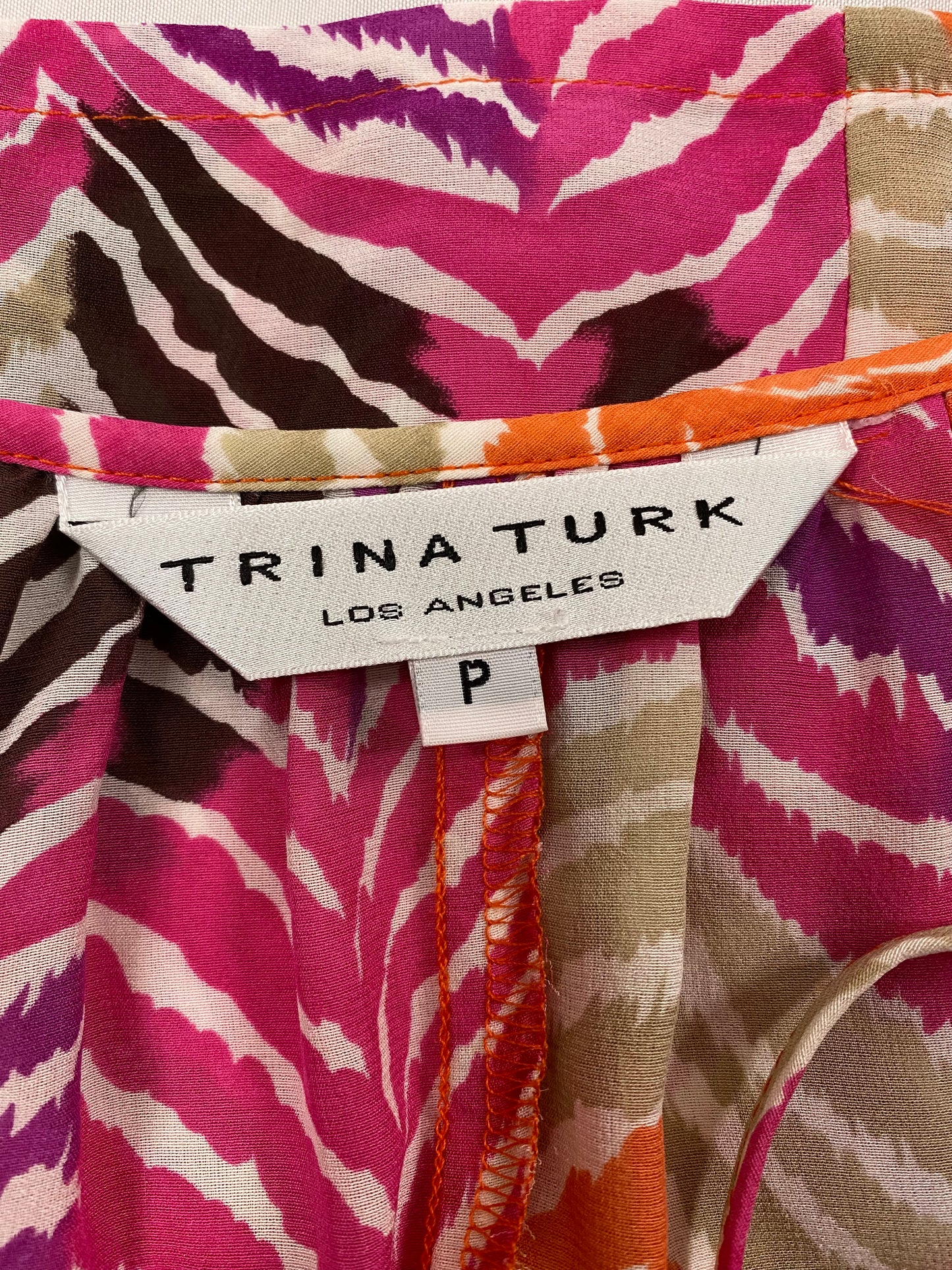 TRINA TURK Blouse, Silk Fuchsia and Orange Patterned Size P SKU 000363-10