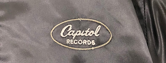 SOLD HOLLYWOOD NOVELTIES Vintage Jacket Capital Records Black Silk, Size M SKU 000363-16