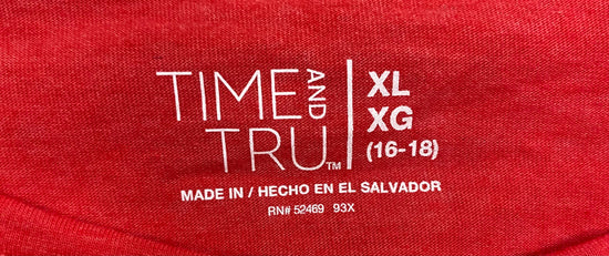 Time and Tru T Shirt Long Sleeve Red Size XL  SKU 000354-13