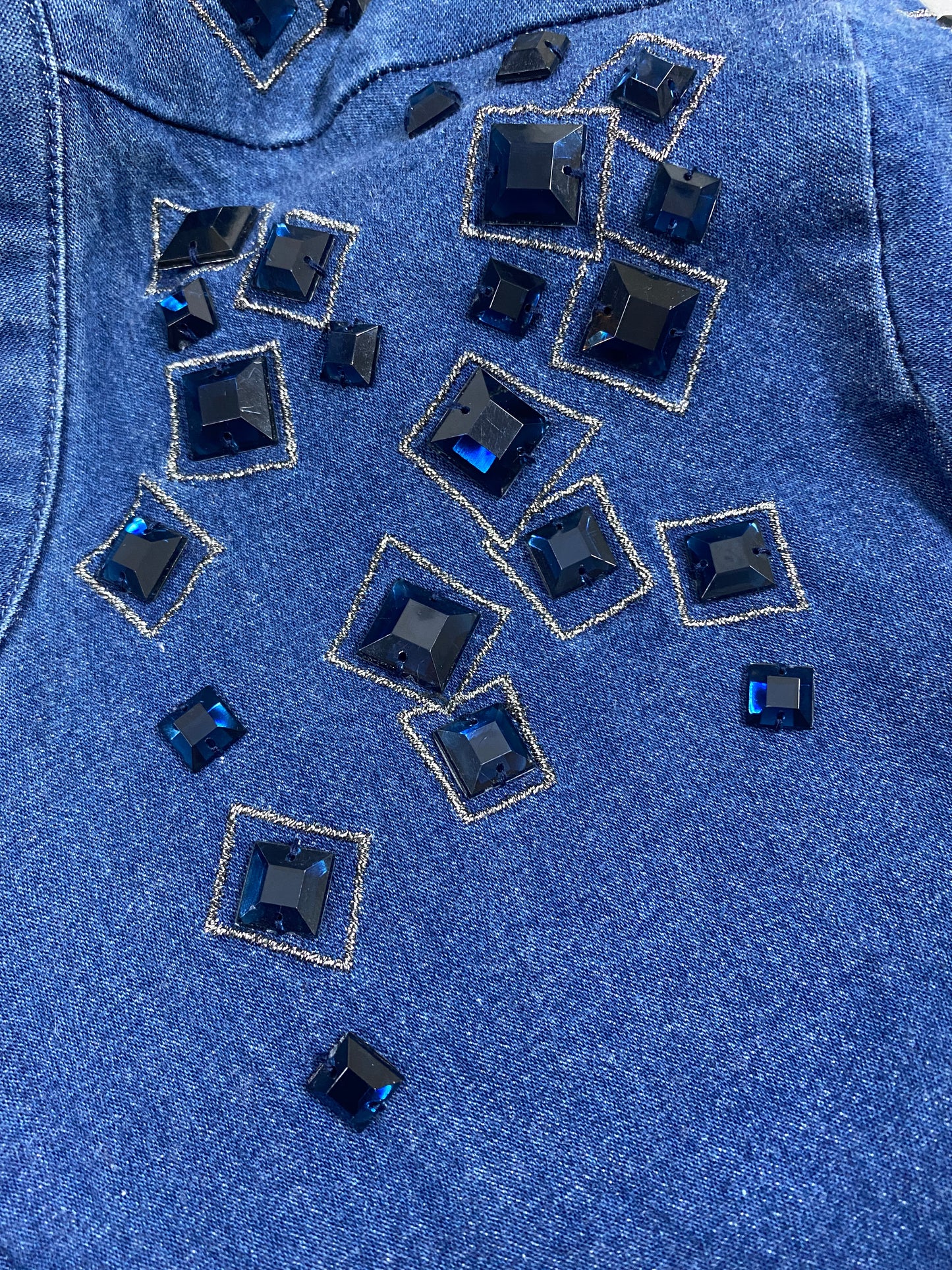 Bob Mackie Jacket Denim Blue Embellished Size L  SKU 000332-4