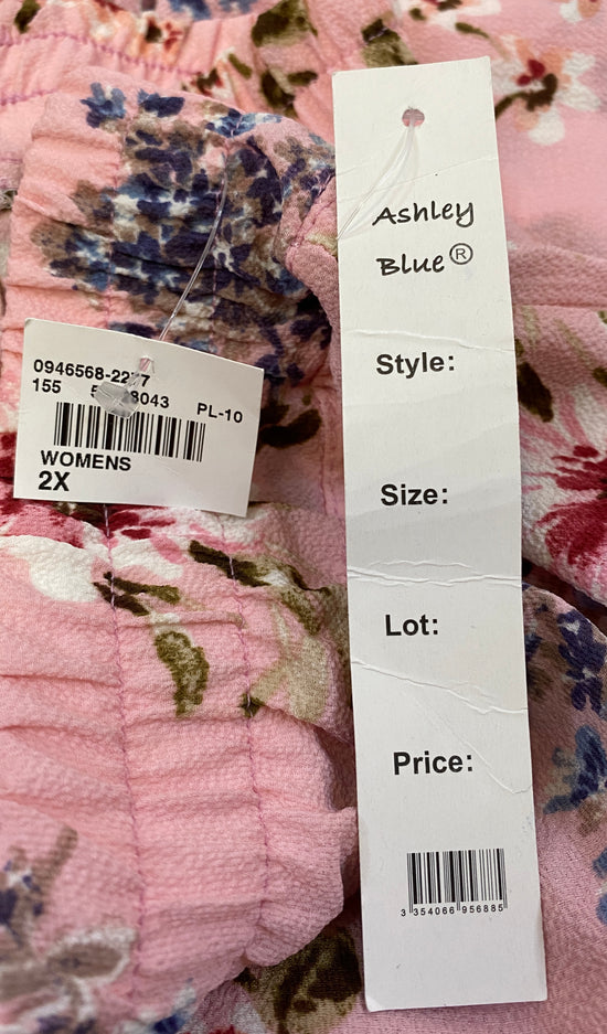 Ashley Blue Pants Pink Floral Design NWT  Size 2X  SKU 000366-6