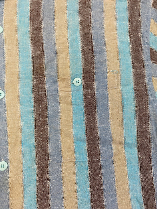 Bergati Shirt Men's Beige Blue Brown Linen Size XL SKU 000156-2