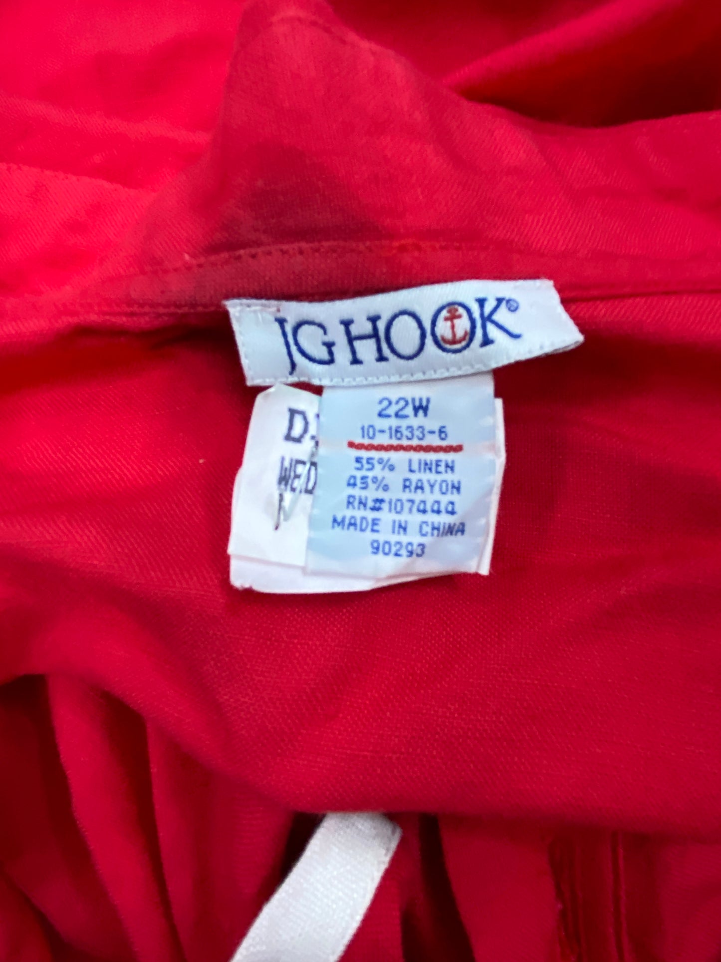 JG Hook Shirt Red White Size 22W  SKU 000410-3