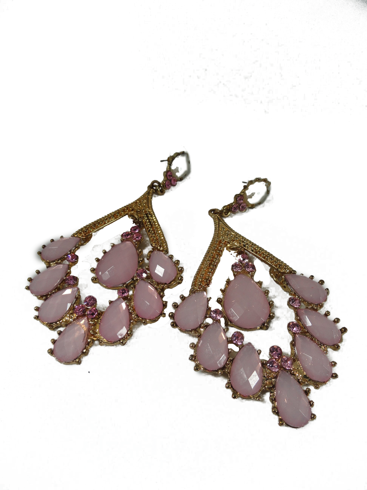 Earrings Dangling Gold with Pink Crystals (SKU 004001-27)