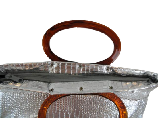 Purse Silver with Brown handles (SKU 000115)