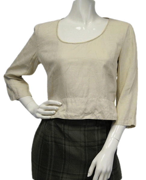 Load image into Gallery viewer, Armani Jeans Tan Round Neck Linen Top Size US 8 SKU 000052
