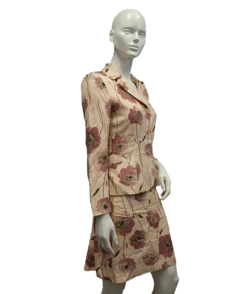 Load image into Gallery viewer, Moschino Cheap and Chic Peach Floral Print Skirt and Jacket Suit Sz 6 SKU 000084
