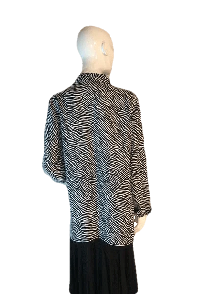 Liz Claiborne Collection 80's Black and White Zebra Stripe Long Sleeve Top Size 10 SKU 000205