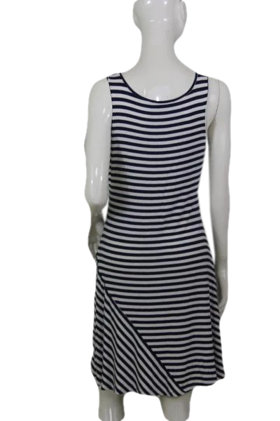 Calvin Klein 70's Blue and White Striped Rayon Nautical Style Dress Size 6 SKU 000172