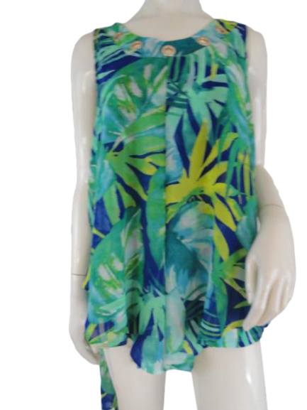 Cocomo Top Wild Print in Green, Yellow, and Blue White Size L (SKU 000014)