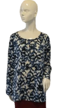 Load image into Gallery viewer, DKNY Long Sleeve Blue Print Blouse Size L SKU 000009
