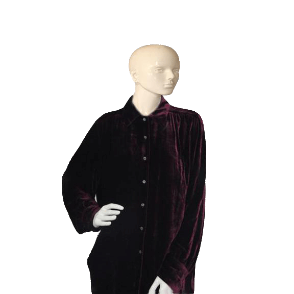 Tommy Hilfiger 70's Burgundy Velour Long Sleeve Shirt Large SKU 000173