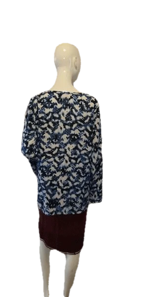 Load image into Gallery viewer, DKNY Long Sleeve Blue Print Blouse Size L SKU 000009

