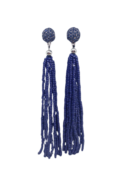 Dangly Beaded Earrings Pierced Dark Blue (SKU 000083)
