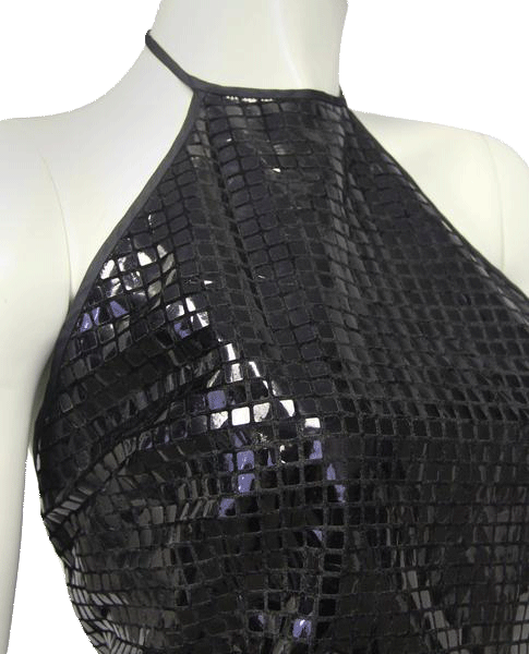 Load image into Gallery viewer, SOLD Nine West 70&amp;#39;s Sequin Tie Halter Top Black Size 6 SKU 000071

