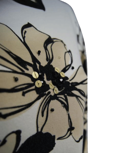 Alfred Dunner 60's Tan Black White Flower Shirt Size Medium SKU 000051