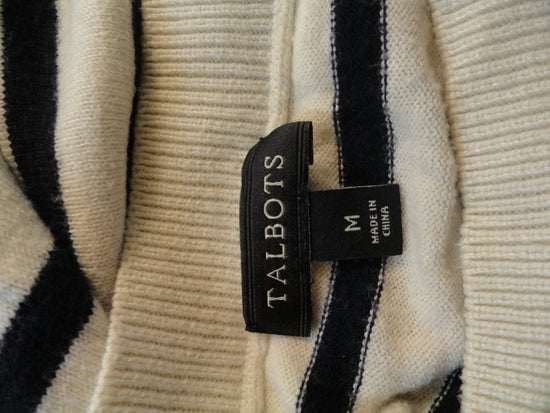 Load image into Gallery viewer, Talbots Jet&amp;#39;aime Long Sleeve White, With Navy Blue Stripes Light Sweater Size M  ( SKU 000127 )
