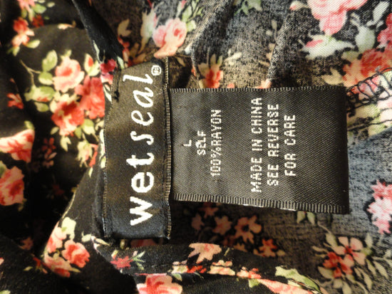Load image into Gallery viewer, Wet Seal 80&amp;#39;s Dress Black with Pink Floral Print Size Large SKU 000136
