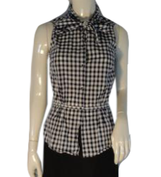 Load image into Gallery viewer, Norma Kamali 70&amp;#39;s Blouse Navy Checkered XS SKU 000090
