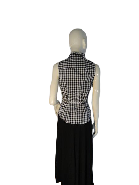 Load image into Gallery viewer, Norma Kamali 70&amp;#39;s Blouse Navy Checkered XS SKU 000090
