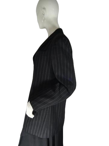 Load image into Gallery viewer, DKNY 70&amp;#39;s Jacket Black White Pin Stripes Size 8 SKU 000196-7
