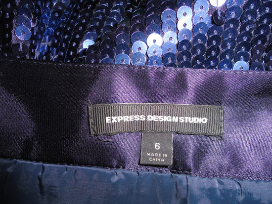 Load image into Gallery viewer, Express 70&amp;#39;s Skirt Blue Sequin Size 6 SKU 000019
