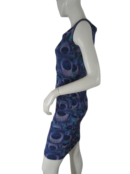 Load image into Gallery viewer, BEBE Dress Peacock Print Blue/Purple Size S SKU 000197-7
