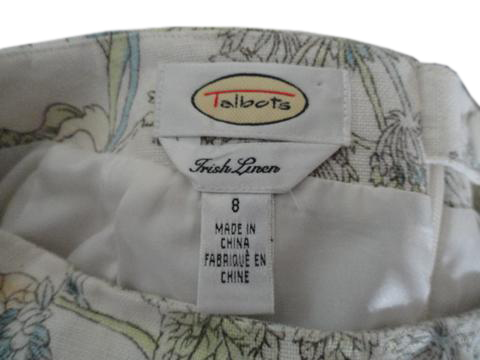 Talbots Linen Skirt Cream with Floral Print Size 8 SKU 000132