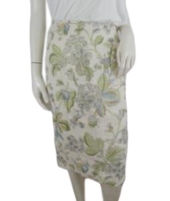 Talbots Linen Skirt Cream with Floral Print Size 8 SKU 000132
