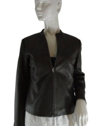 Load image into Gallery viewer, SOLD Ann Taylor Leather Jacket Olive Green Sz Small SKU 000074
