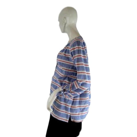 Anne Klein 70's Blouse Blue with Red & White Stripes Size L SKU 000232-7
