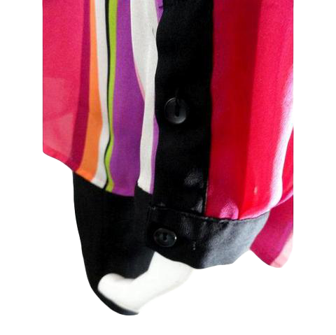 Liz Claiborne 80's Blouse Hot Pink with Stripes Size XL SKU 000232-8