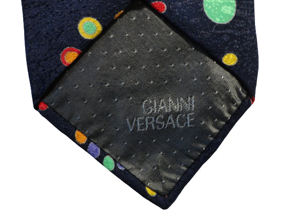 Load image into Gallery viewer, Men&amp;#39;s Gianni Versace Navy Blue Tie w/ Multiple Colors of Dots SKU 000284-3 Bg1
