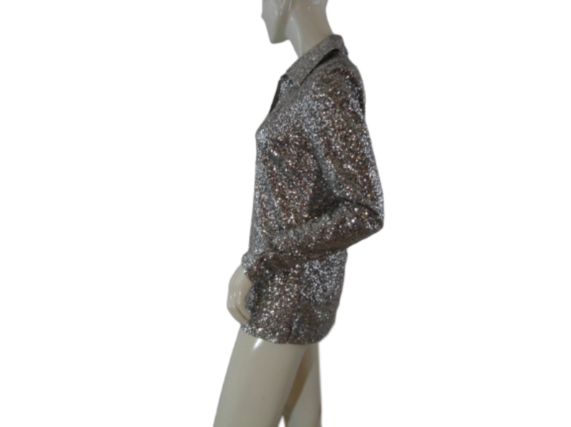 Load image into Gallery viewer, Anne Klein 70&amp;#39;s Blouse Sequins Silver Size M SKU 000291-1
