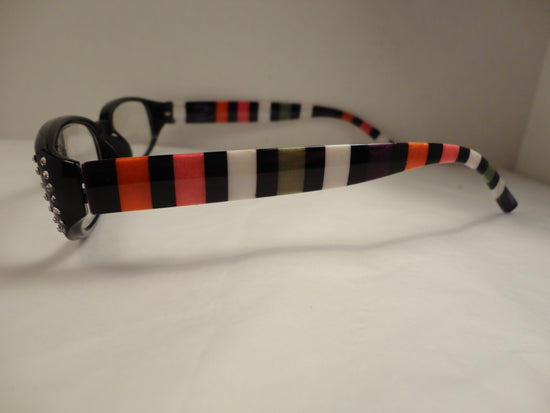 Readers Black w/Multi Colored Stripes & Clear Crystals NWT SKU 150-26