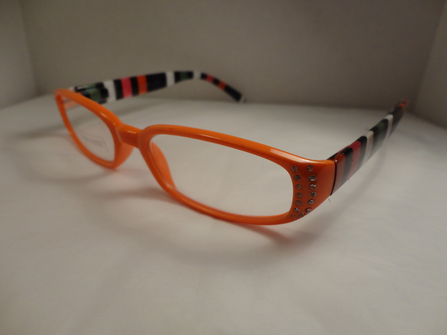 Load image into Gallery viewer, Readers Orange w/Stripes &amp;amp; Clear Crystals NWT SKU 200-19
