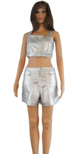 Carmar Shorts Vegan Leather Silver Sz 12 NWT SKU 000086