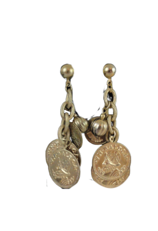 Earrings Dangle Stamped Coins Gold (SKU 004000-11)