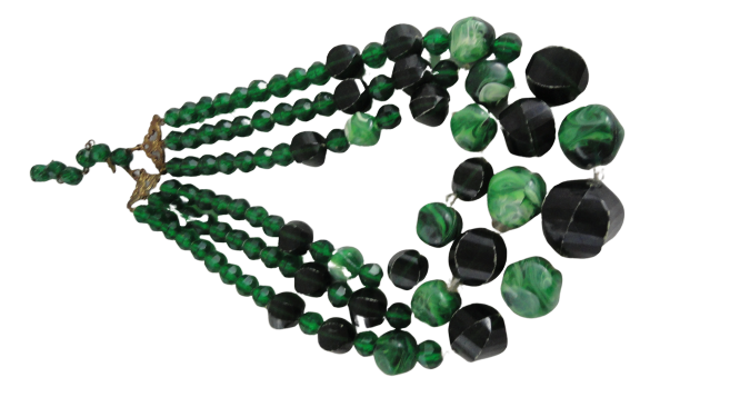 Necklace 3 Strands Emerald Green Colored Beads (SKU 004001-3)