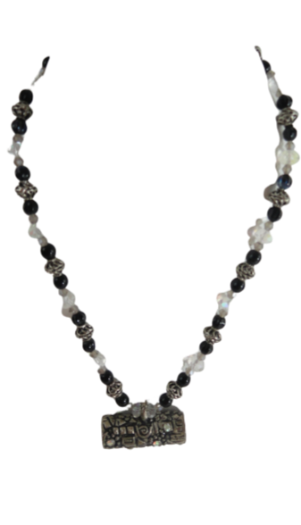 Necklace with Matching Earrings Silver, Black & Clear Crystals (SKU 004001-15)