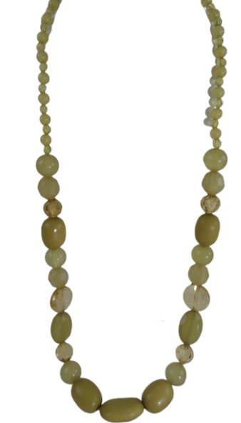 Necklace Tan Stones and Amber, Beige Crystals  (SKU 004001-17)