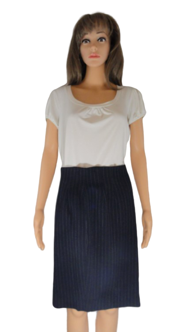 Emanuel 70's Pin Striped Skirt Navy Wool Size 12 SKU 000112