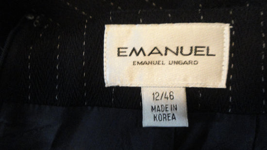 Emanuel 70's Pin Striped Skirt Navy Wool Size 12 SKU 000112